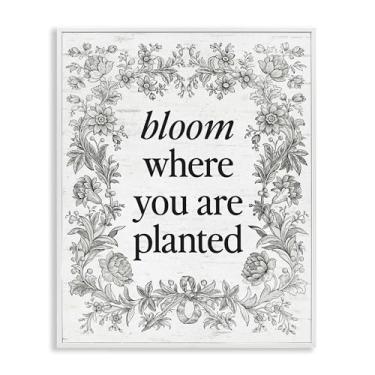 Imagem de Stupell Industries Flor inspiradora com borda vintage branca emoldurada, arte giclée, design por Lettered and Lined, 14 x 11