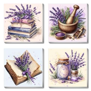 Imagem de FQOVKYN Kit de pintura emoldurada por números para adultos, kit de pintura violeta fácil por números em tela com moldura, mini tinta para adultos em aquarela por número para decoração de casa (20 x 20