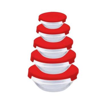 Imagem de Conjunto com 5 Potes Redondo de Vidro Com Tampa Vermelha - WELLMIX
