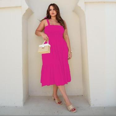 Imagem de Vestido Midi Feminino Plus Size Soltinho Com Lastex Alça Ajustável Bab