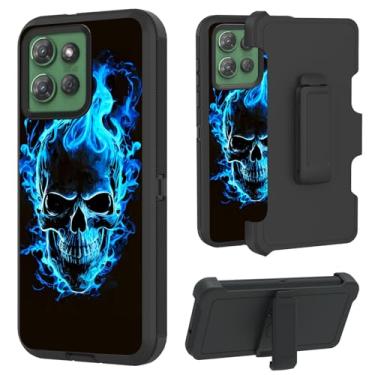 Imagem de RAUEDWDJS Capa para Motorola Moto G Power 5G 2025/Moto G Play 2025 com clipe giratório para cinto à prova de choque proteção contra quedas resistente de corpo inteiro resistente - caveira azul