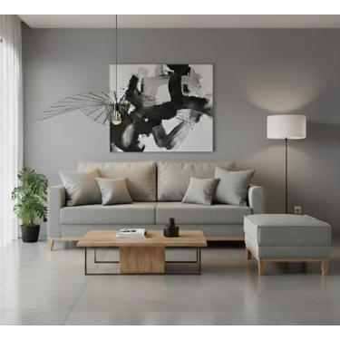 Imagem de Conjunto Sofá Beny e Puff Beny, 2 Peças, Tecido Linho. - Leonardi, Cin