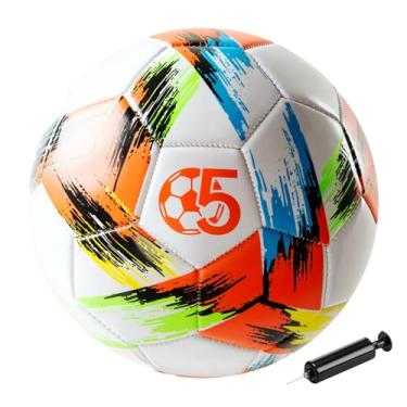 Imagem de Bola de futebol tamanho 5 com bomba, design tricolor, bola de futebol de Natal de operação, bola esportiva de treinamento interno ao ar livre, tamanho oficial de toque macio