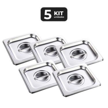 Imagem de Kit 5 tampa para cuba sem recorte inox 1/6 gn p/ buffet - Chef Line