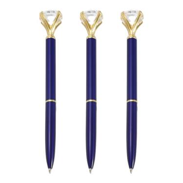 Imagem de PATIKIL Caneta esferográfica de tinta preta, 3 peças de caneta de metal torcido de diamante de cristal de 1,0 mm, ponta média para anotações, diário, presente, escritório, azul transparente