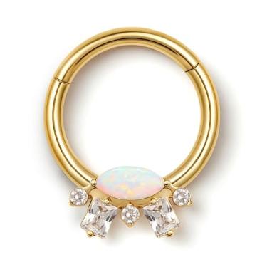 Imagem de BodyBonita Anéis de septo opala 16G CZ, joia de septo de aço cirúrgico 316L, piercing de argola de nariz, Helix Tragus Rook Daith Piercings para mulheres e homens prata/ouro 8 mm, 16g(1.2mm)-8mm, Aço