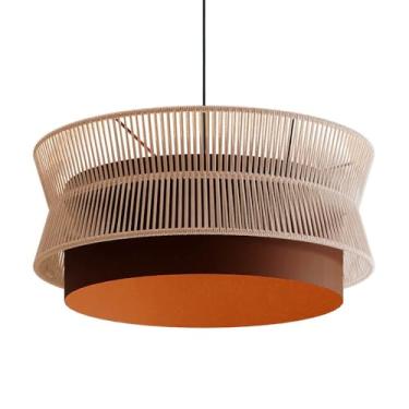 Imagem de Lustre Pendente Blumenau Gaia 60Cm E27 Bivolt Marrom Gold e Fio Macramê Cru