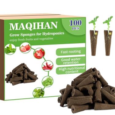 Imagem de MAQIHAN 100 esponjas de cultivo para hidroponia – cápsulas de sementes para jardim, sistema de cultivo de plantas para tampões de sementes de substituição de esponjas de cubo de jardim