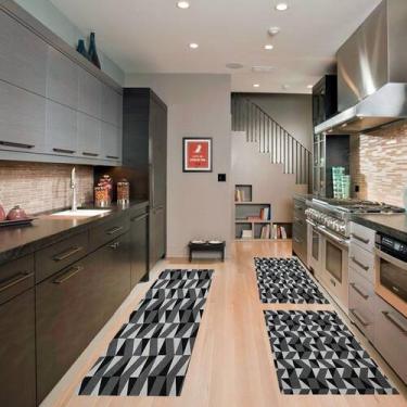 Imagem de Kit Passadeira Tapete Cozinha 3 Peças Antiderrapante Decorativo Confor