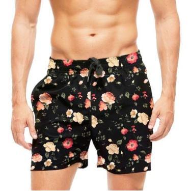 Imagem de Short Praia Shorts Banho Calção Flores Rosas Full Print 809 - smoke, P