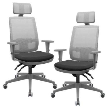 Imagem de Kit 02 Cadeiras De Escritório Giratória Presidente Fritz P03 Tela Cinz