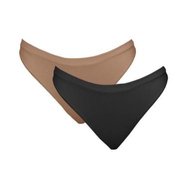 Imagem de Kit 2 Calcinhas Tanga Hanes 1148 Avelã/Preto - P, P, Avelã, Preto