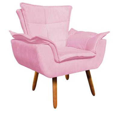 Imagem de Poltrona Sala de Estar Pé Palito de Madeira Opala Suede Rosa Bebê D03 - D'Rossi