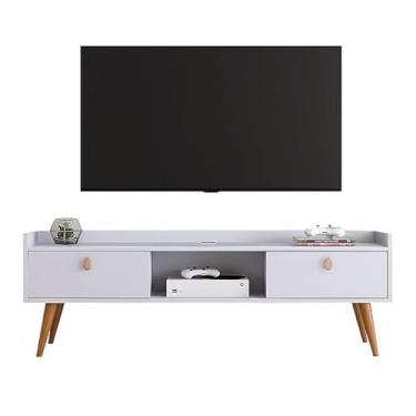 Imagem de Rack Bancada com pés 1.20 e 0.90 com 2 Portas Moderno Parede TV Até 50Pol 51x27x120cm(1.20 cm Branco)