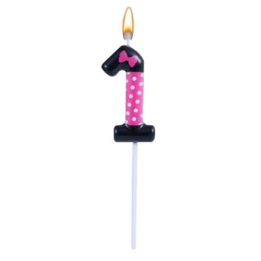 Imagem de Velas de aniversário rosa e pretas para meninas, número de mouse de desenho animado, topos de bolo, decoração fofa de cupcake decoração de aniversário com tema de mouse rosa decorações de aniversário
