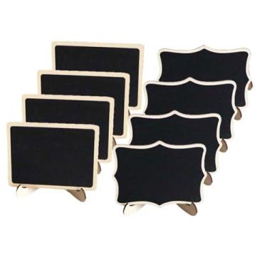 Imagem de 8 peças elegantes mini placas de quadro-negro com suporte de cavalete - perfeitas para casamentos, festas e eventos - inclui números de mesa, placas de comida e quadro de mensagens