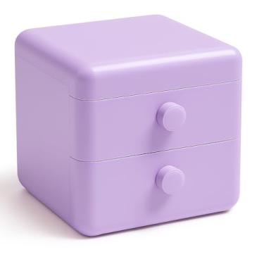 Imagem de Caixa Organizadora Multiuso com Gavetas Deslizantes e Tampa Superior, Compartimentos Variados, Design Moderno para Mesa, Escritório, Penteadeira e Banheiro (Lilás)