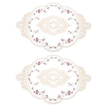 Imagem de Jogo americano retrô de renda 30,5 x 43,2 cm, oval, bordado, tapetes de mesa de crochê francês, porta-copos para casa, casamento, damasco