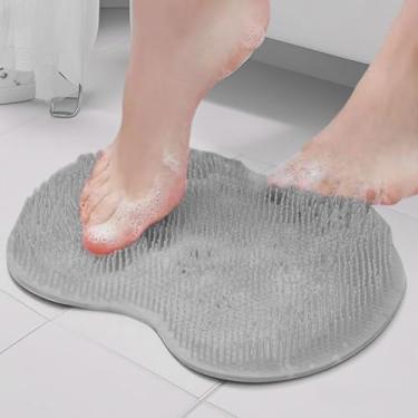 Imagem de Tapete esfoliante para pés de chuveiro com ventosas de silicone, limpador de pés, escova que não dobra para banheiro, chão, spa, massagem, almofada de cuidados com os pés para adultos uso doméstico