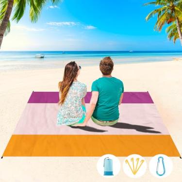 Imagem de Cobertor de praia impermeável à prova de areia 1-7 adulto grande 188 × 203 cm, leve, durável, compacto, livre de areia, extra grande, tapete de praia para viagem, acampamento, caminhada, piquenique