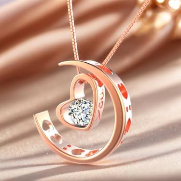 Imagem de Colar romântico de lua e pingente para mulheres, joia de cristal elegante com corrente de aço inoxidável, colar simbólico significativo para aniversário, F, Aço inoxidável e cristal, Sem Pedra