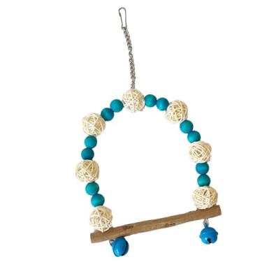 Imagem de Generic Brinquedo de Balanço de Pássaro, Instalação de Gancho de Contas Coloridas, Design de Bola de Vime, Evita Escorregamento, Poleiro de Balanço de Papagaio Com Sinos para Calopsitas (Azul)