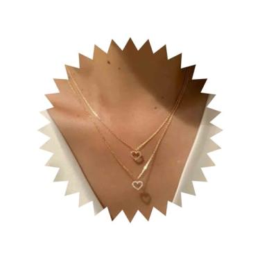 Imagem de Aneneiceera Boho Colar com pingente de amor de cristal em camadas, gargantilha dupla de ouro, colar com pingente de strass, corrente de clavícula, colar de joias de casamento para mulheres para