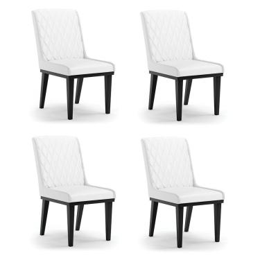 Imagem de Cadeira Sala De Jantar Base Madeira Preto Kit 4 Sofia Sintético Branco D03 - D'rossi