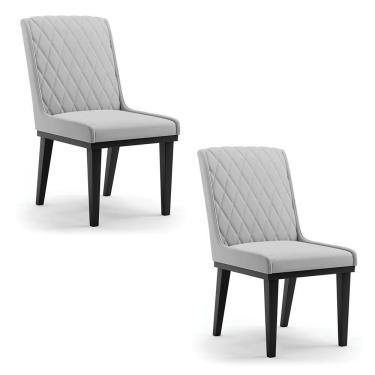 Imagem de Cadeira Sala De Jantar Base Madeira Preto Kit 2 Sofia Suede Cinza D03 - D'rossi