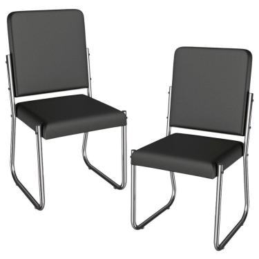 Imagem de Kit 2 Cadeiras Cromada Sala Jantar 2C139CR Corino Nude Kappesberg Preto
