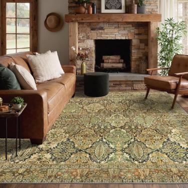 Imagem de GENIMO Tapetes de área de 20 x 25 cm para sala de estar, laváveis à máquina, tapetes vintage antiderrapantes, tapete leve com estampa de chenille para quarto, sala de jantar, escritório em casa