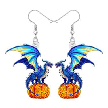 Imagem de BONSNY Brincos de abóbora com dragão e vento de acrílico para Halloween, joia feminina com pingente de caveira de osso alado preto, acessório de fantasia assustadora gótica, Medium, Acrílico Aço