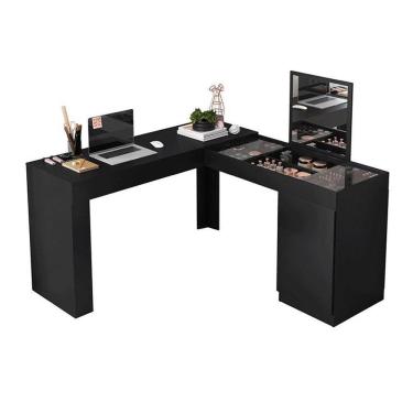 Imagem de Escrivaninha Canto Penteadeira Star Com Vidros De Correr Preto Fosco Preto Fosco