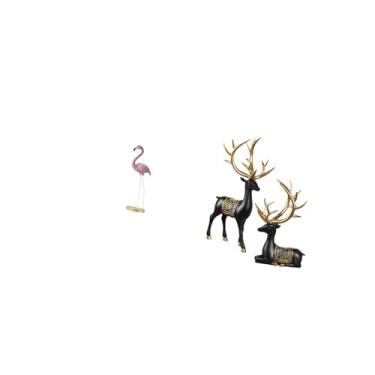 Imagem de Fenteer Estátua de Resina de Flamingo E Rena, Escultura de Alce, Decoração para Casa, Arte Moderna, Estatueta para Jardim, Suporte de Metal, Quintal, Lago, Ca