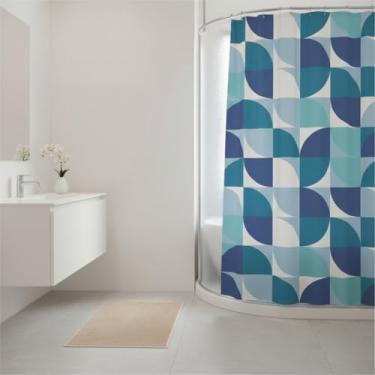 Imagem de Box Banheiro, Cortina Banheiro Box Poliéster Impermeável Antimofo 1,98x1,80 Com Ganchos(Ondas Azul)