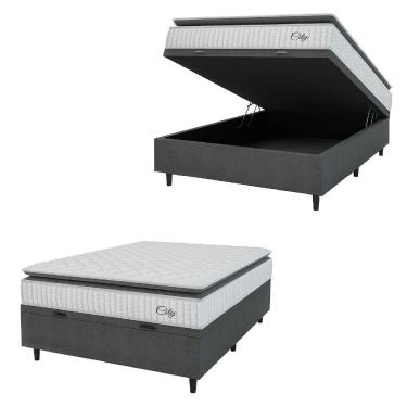 Imagem de Cama Box Baú Colchão Casal Molas Ensacadas City Pillow Top 138x64cm Branco/preto Hellen Branco/pre