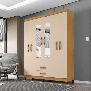Imagem de Guarda Roupa Casal Ambiente Modena Com Espelho 6 Portas Carvalho Americano Off White - Incorplac