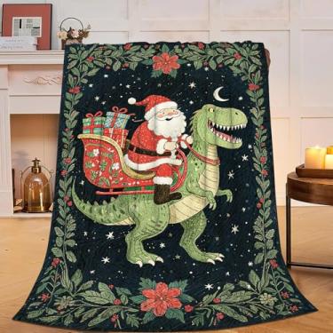 Imagem de Cobertor de dinossauro, Natal, Papai Noel, dinossauro, cobertor macio, aconchegante, felpudo, quente, roupa de cama, berçário, cobertores de bebê, presentes para meninos, meninas, crianças, adultos