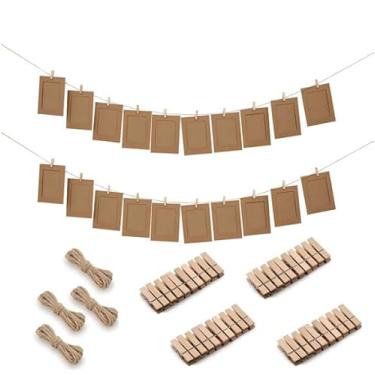 Imagem de VOVCAMLS Pacote com 40 porta-retratos para fotos de 1,9 cm, com clipes de papel, 40 pinos de madeira, 4 peças de corda de cânhamo para festa de aniversário