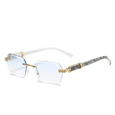 Imagem de HCHES Óculos de Sol Femininos de Luxo Sem Aro, com Lentes Coloridas e Estampas, Estilo Casual Masculino (Azul Claro)