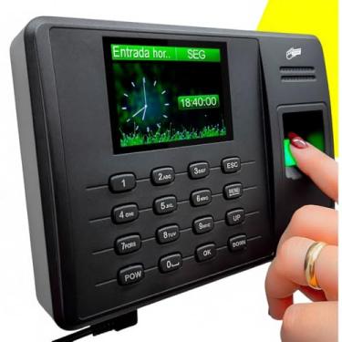Imagem de Relógio de Ponto Digital Biométrico, LCD Display Verde, Teclado Numérico, Leitor Impressão Digital, Conexão USB, Confirmação Sonora e Visual, Para Controle de Frequência Empresarial
