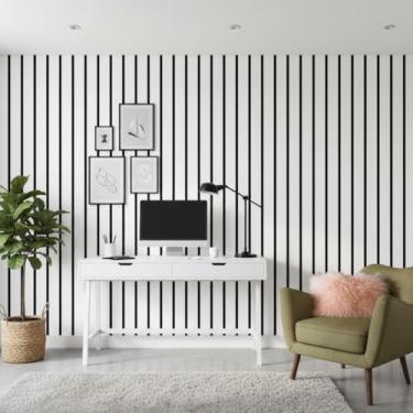 Imagem de Papel de Parede Adesivo Listrado, PVC Autoadesivo, Preto e Branco, 5m x 45cm, Decorativo, Removível, para Sala, Quarto, Escritório