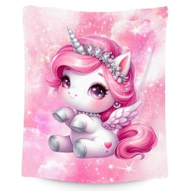 Imagem de UNIKITTY Presentes para meninas, cobertor de unicórnio para meninas, cobertor infantil, mantas de flanela para amantes de unicórnios, 101,6 cm x 127 cm