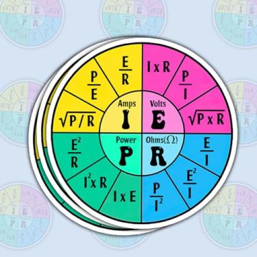 Imagem de Adesivo de roda de fórmula Ohm's Law com 3 peças, decalque de vinil colorido de engenharia elétrica para laptops, caixas de ferramentas, capacetes, sala de aula, presentes para eletricistas e