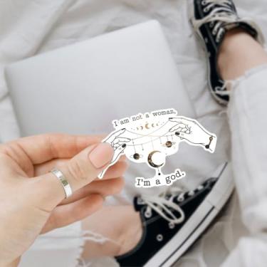 Imagem de Adesivo de vinil "I Am Not a Woman I'm a God", adesivo de vinil feminist Empowerment Cosmic Moon Planet, citação inspiradora, adesivo estético bruxo para laptop, garrafa de água, carro, diário