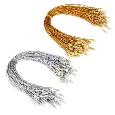 Imagem de 200 peças de cordão para ornamento, fita metálica pré-cortada para pendurar com prendedor de pressão, cordão de pressão para suprimentos de festa na árvore (ouro e prata)