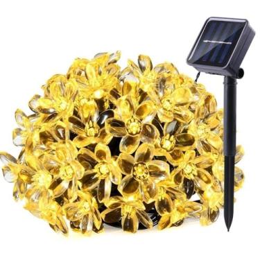 Imagem de Luminária Solar, Enfeites de Natal para Jardim, Luzes de Corda de Flores Led Movidas a Energia Solar de 5 M Com Fadas para Jardins, Natal e Festas(kit 1 Flores 5m(branco qunete))