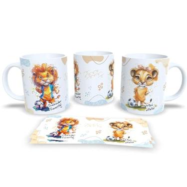 Imagem de Caneca de Cerâmica com Leão Roqueiro, Design Artístico, Estampa Musical em Jeans, Xícara para Café e Chá, 325ml (18814)