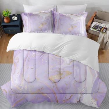 Imagem de Conjunto de edredom SUMIANYH Queen Size Lavanda Marble Purple Gold