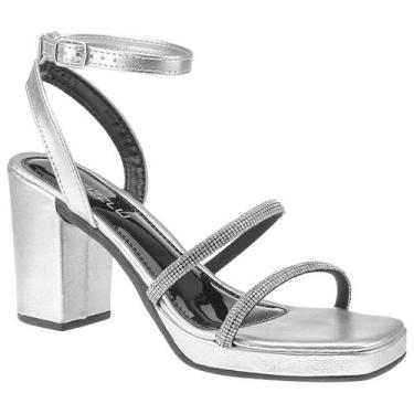 Imagem de Sandália Feminina Salto Bloco Grosso Meia Pata Strass Prata - LAZZLU, 